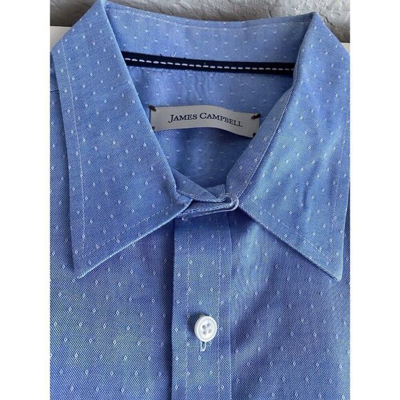James Campbell Blue White Pattern Short Sleeve Button Shirt Men’s Sz L - Picture 3 of 13